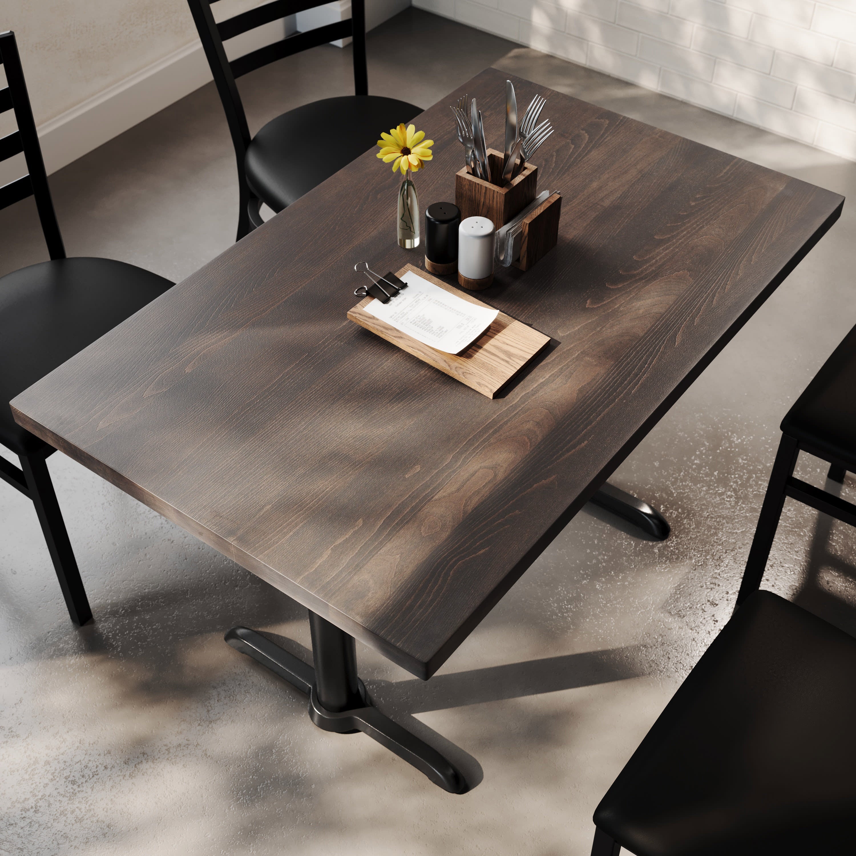 Rectangular Solid Wood Commercial Tabletop w/Two 22" x 22" Dining Height T-Bases