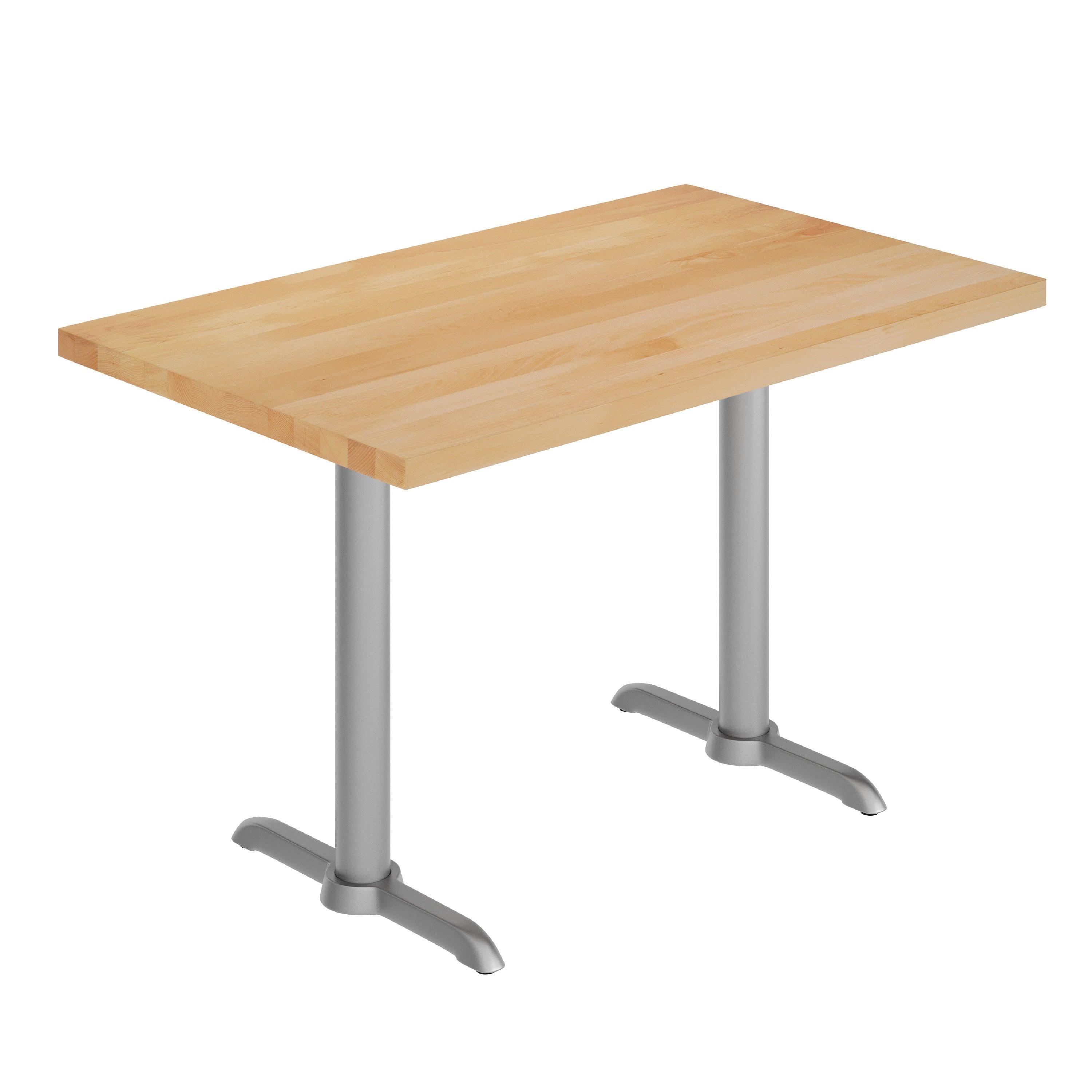 Rectangular Solid Wood Commercial Tabletop w/Two 22" x 22" Dining Height T-Bases