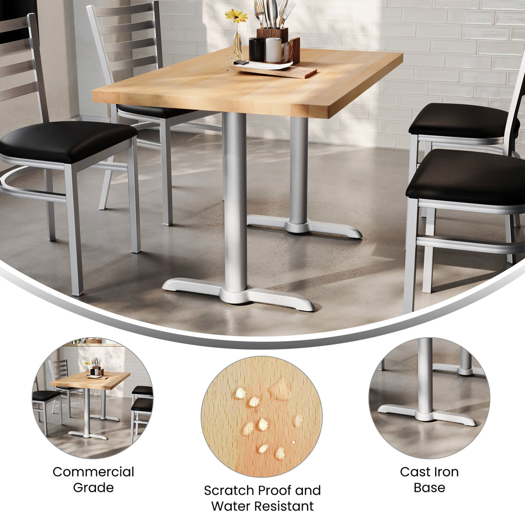 Rectangular Solid Wood Commercial Tabletop w/Two 22" x 22" Dining Height T-Bases