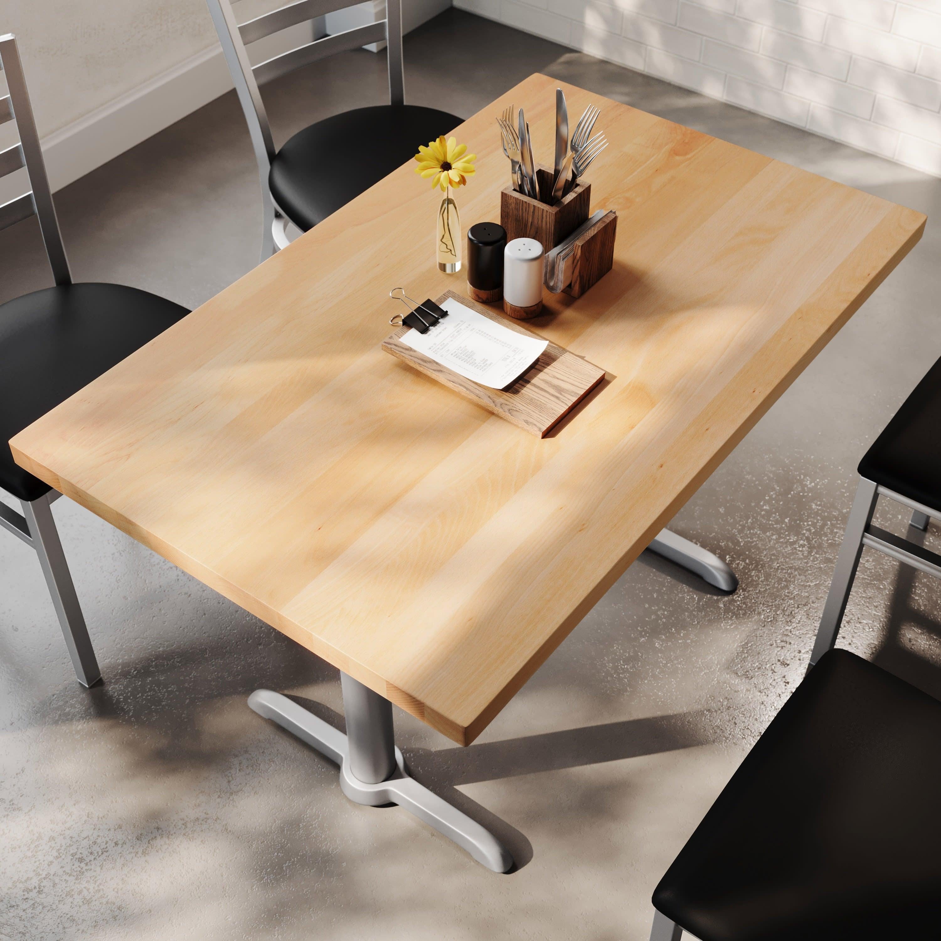 Rectangular Solid Wood Commercial Tabletop w/Two 22" x 22" Dining Height T-Bases