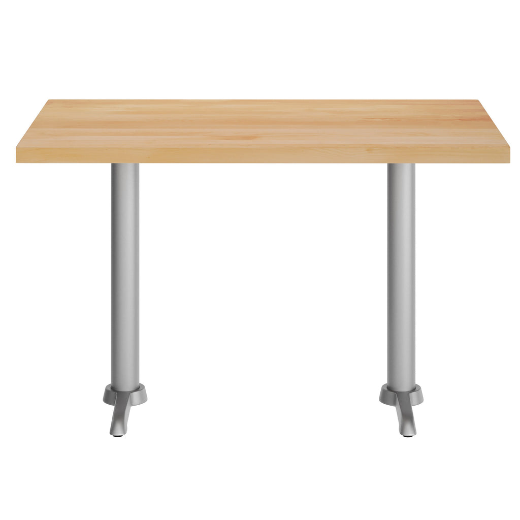 Rectangular Solid Wood Commercial Tabletop w/Two 22" x 22" Dining Height T-Bases