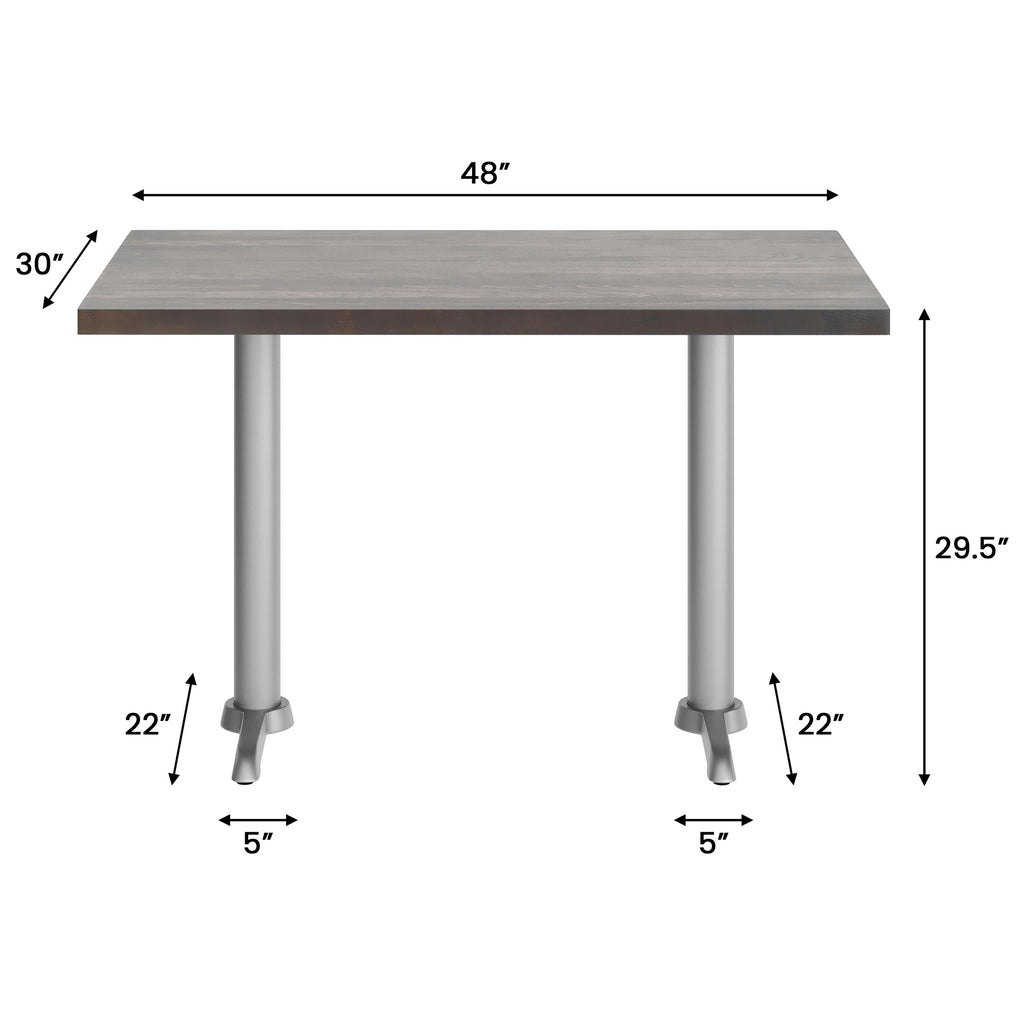 Rectangular Solid Wood Commercial Tabletop w/Two 22" x 22" Dining Height T-Bases