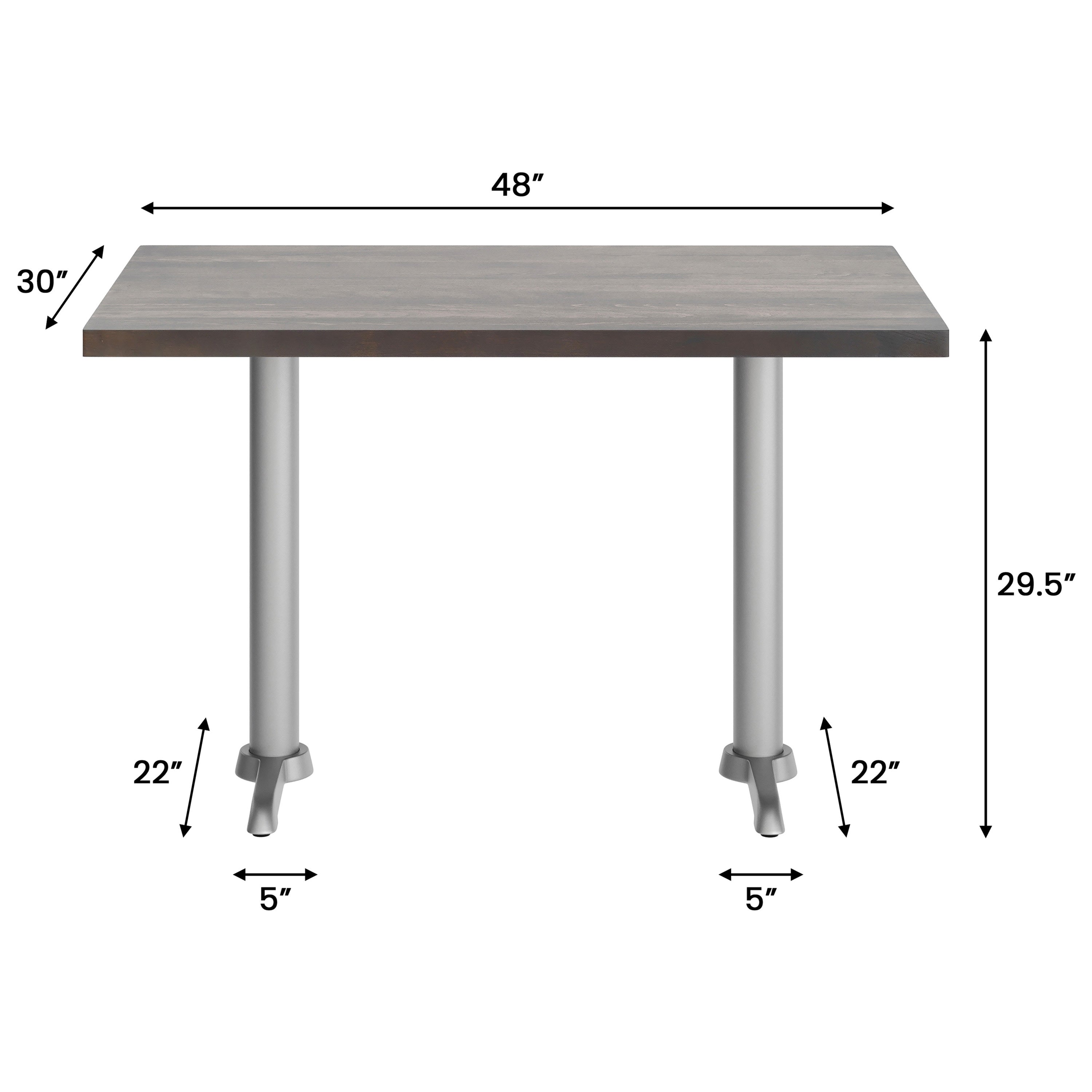 Rectangular Solid Wood Commercial Tabletop w/Two 22" x 22" Dining Height T-Bases