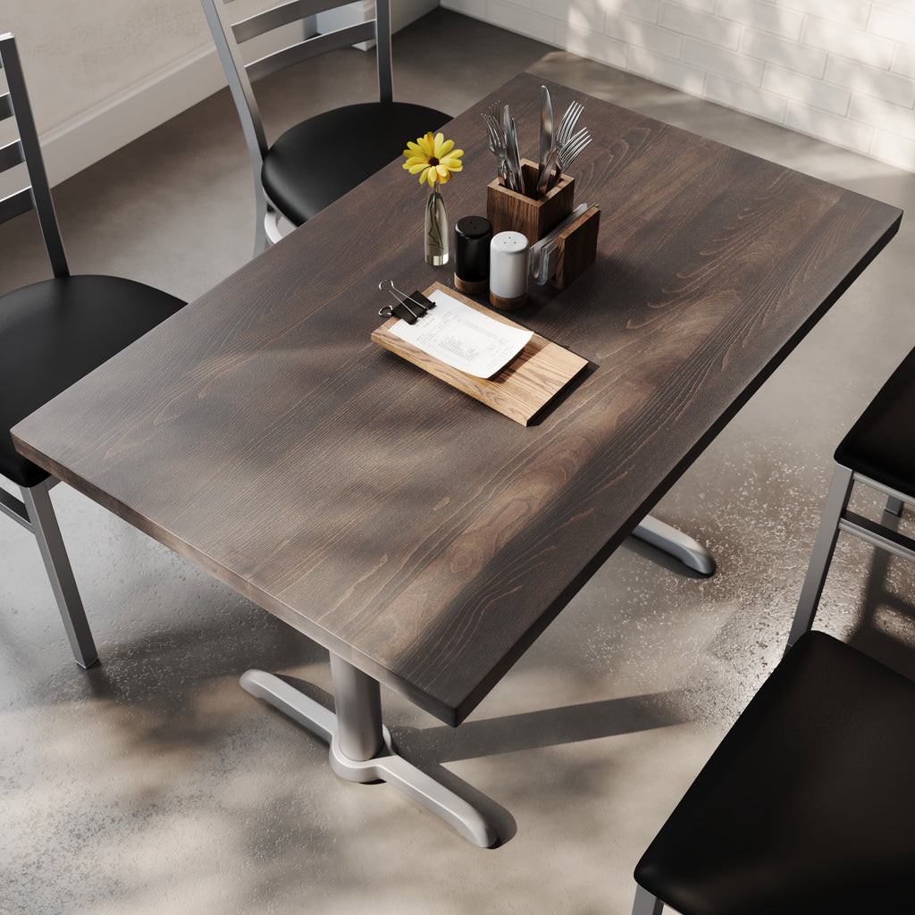 Rectangular Solid Wood Commercial Tabletop w/Two 22" x 22" Dining Height T-Bases