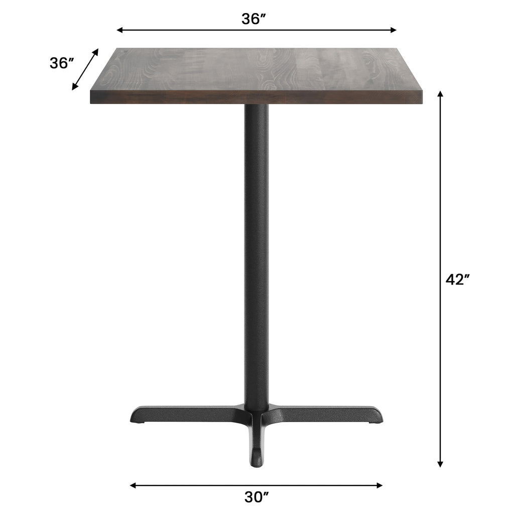 Square Solid Wood Commercial Tabletop with 30" x 30" Bar Height X-Base
