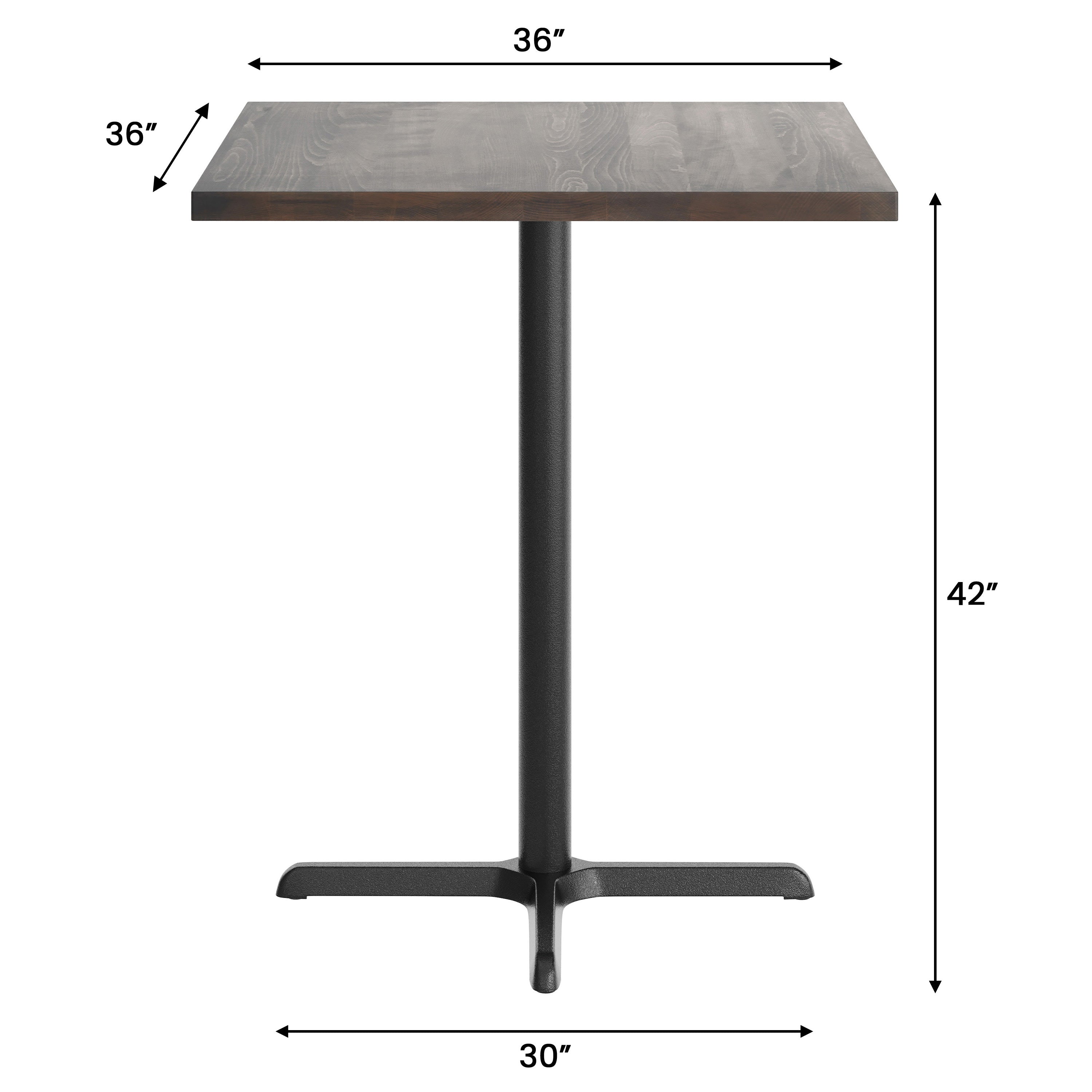 Square Solid Wood Commercial Tabletop with 30" x 30" Bar Height X-Base