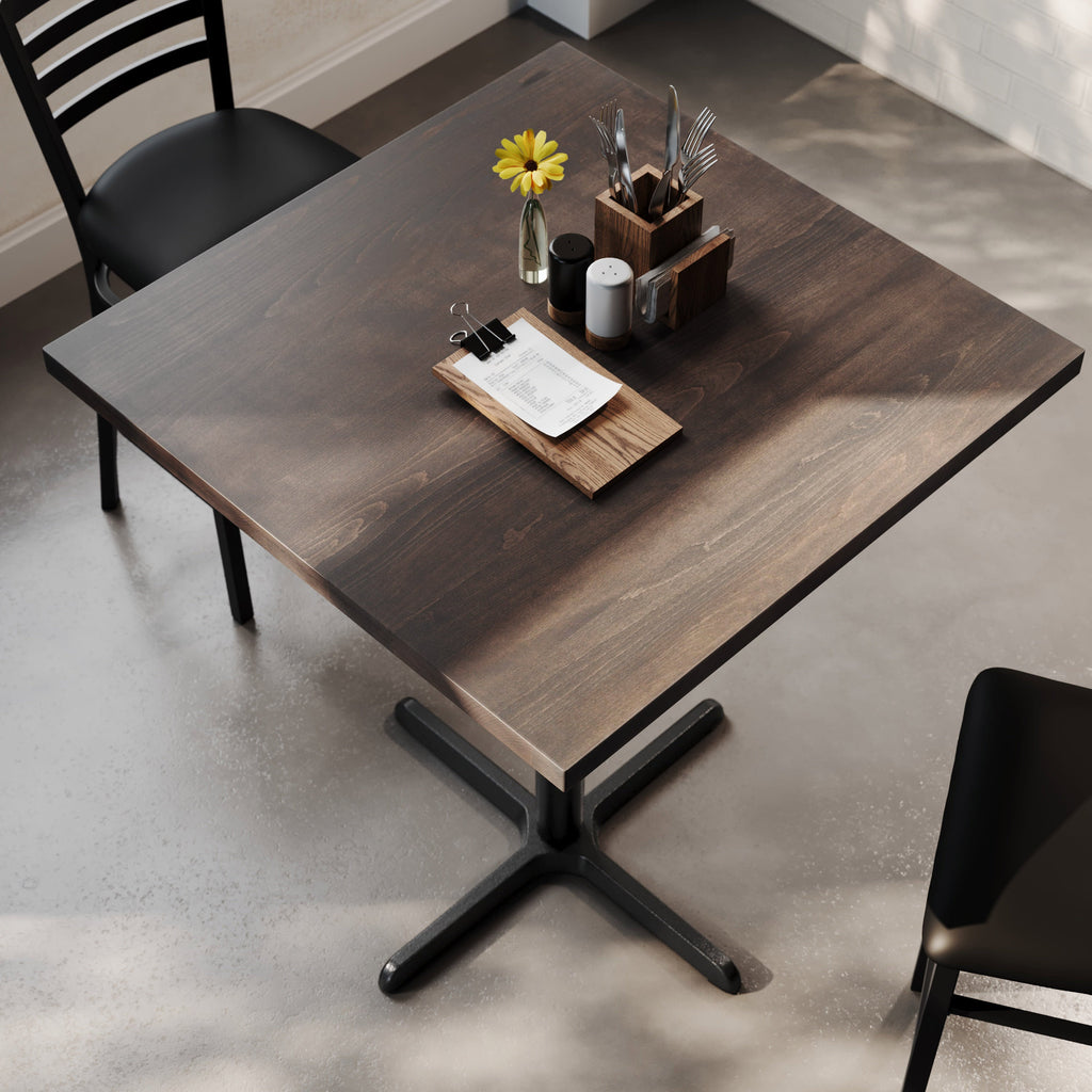 Square Solid Wood Commercial Tabletop with 30" x 30" Bar Height X-Base