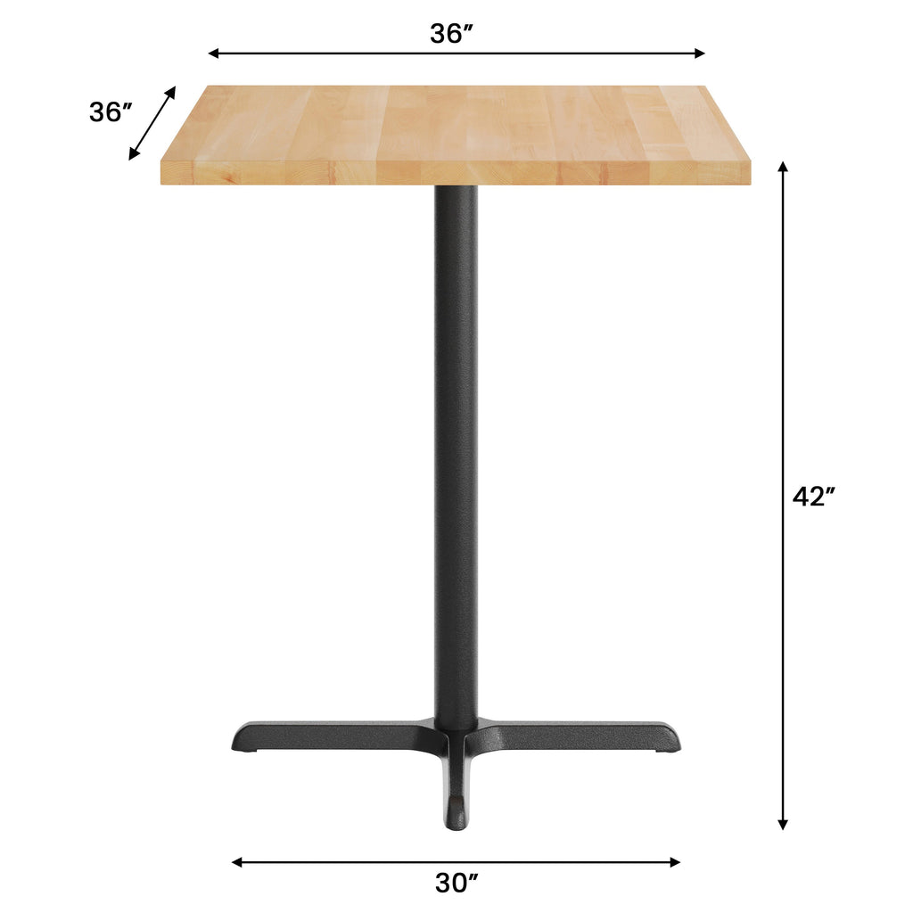 Square Solid Wood Commercial Tabletop with 30" x 30" Bar Height X-Base