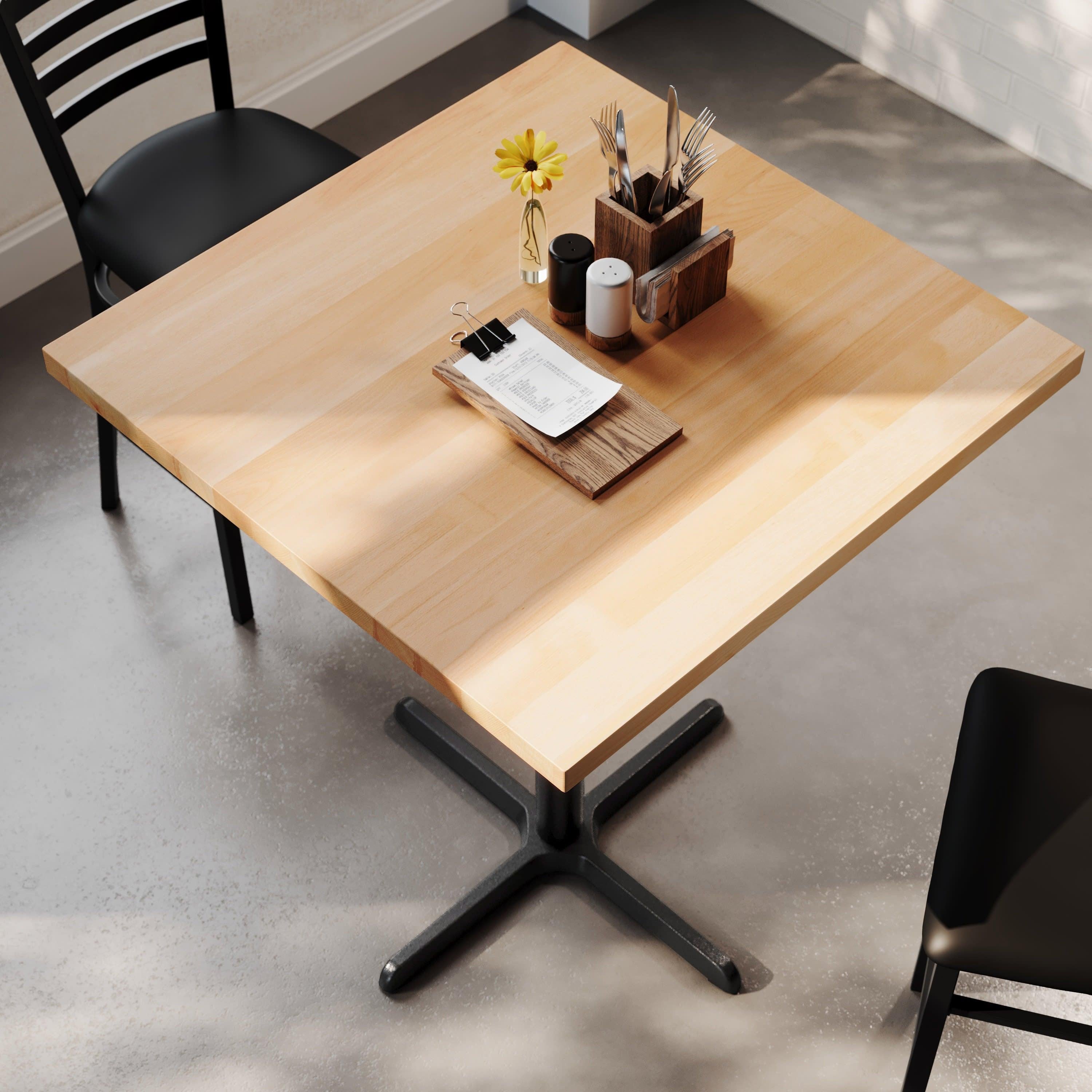 Square Solid Wood Commercial Tabletop with 30" x 30" Bar Height X-Base
